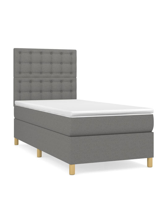 Κρεβάτι Μονό Επενδυμένο με Ύφασμα Σκούρο Γκρι με Στρώμα & Τάβλες για Στρώμα 90x200cm