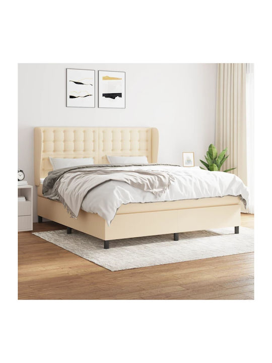 Bed Queen Upholstered with Fabric Blue with Slats & Mattress 160x200cm