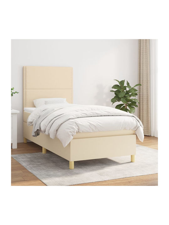 Bed Single Upholstered with Fabric Blue with Sl...
