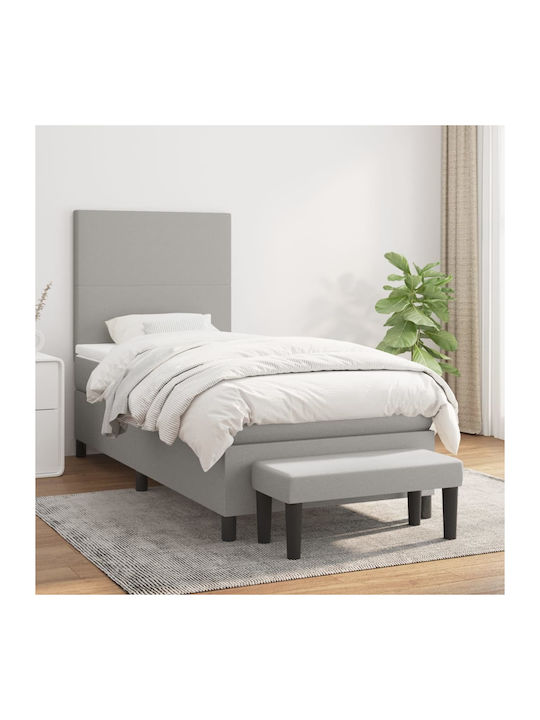 Κρεβάτι Μονό Επενδυμένο με Ύφασμα Ανοιχτό Γκρι με Στρώμα & Τάβλες για Στρώμα 90x190cm