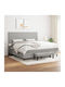 Κρεβάτι King Size Επενδυμένο με Ύφασμα Ανοιχτό Γκρι με Στρώμα & Τάβλες 200x200cm
