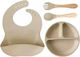 Beboulino Feeding Set made of Silicone with Non-Slip Base Beige 4pcs for 6+ months