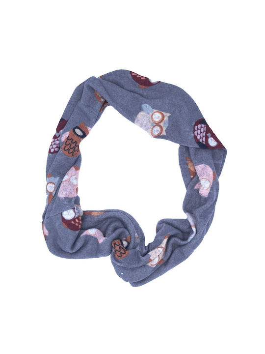 Neck Scarf with Owls Viscose Gray