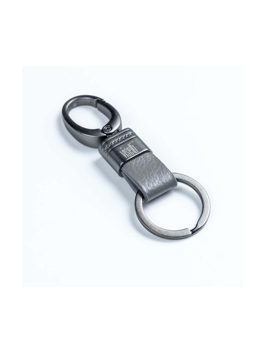 Schlüsselanhänger Visetti aus grauem Leder und Stahl