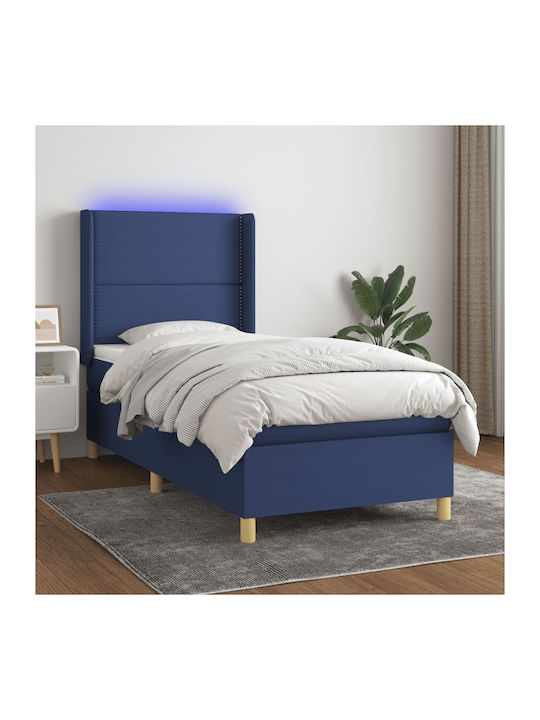 Bett Einzelbett Mit Stoff bezogen Blau mit Latt...