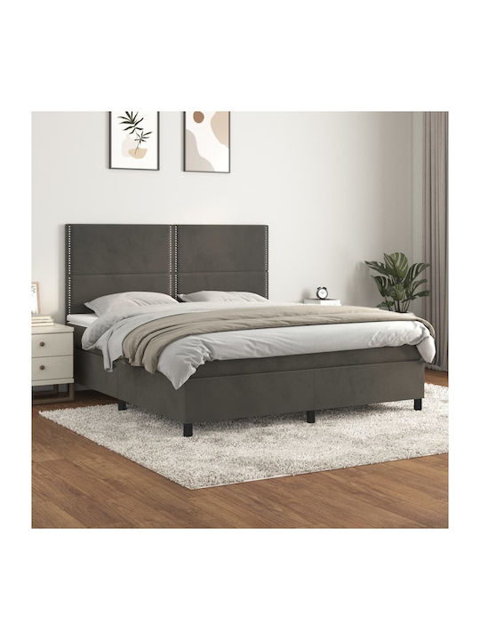 Κρεβάτι Υπέρδιπλο Επενδυμένο με Ύφασμα Σκούρο Γκρι με Στρώμα & Τάβλες για Στρώμα 160x200cm