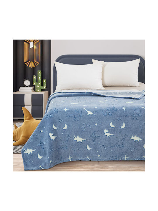 Κουβέρτα Fleece Jurassic Φωσφορίζουσα Μπλε 160x220εκ.