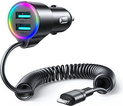 Joyroom Car Charger Black with Ports: 2xUSB with Cable Lightning