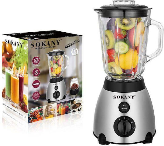 Sokany Μπλέντερ με Πλαστική Κανάτα 1.5 lt 400W Ασημί SK-149S