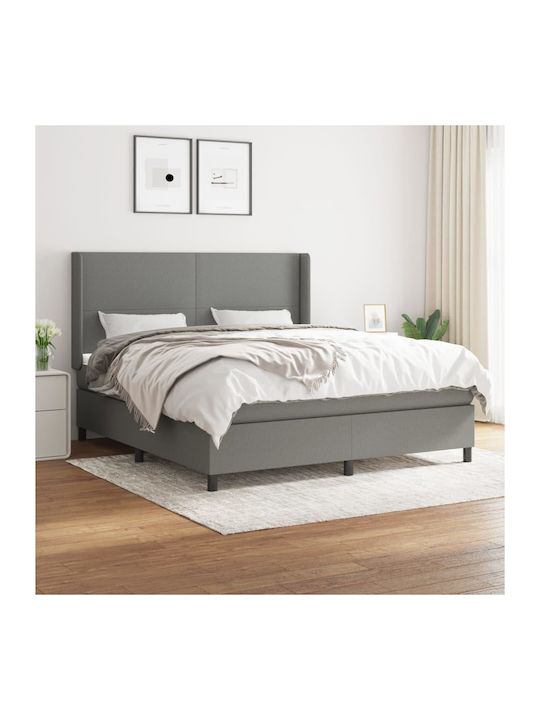 Double Bed Upholstered with Fabric Dark Gray wi...