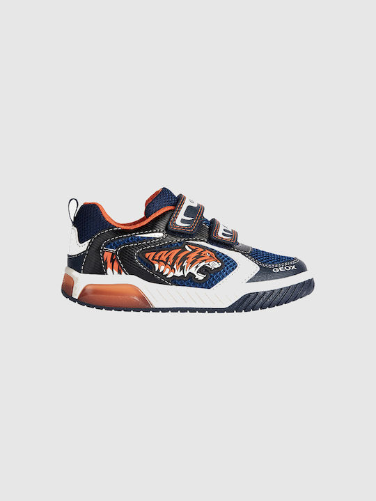 Geox Παιδικά Sneakers Inek Ανατομικά με Σκρατς & Φωτάκια για Αγόρι Navy / Orange