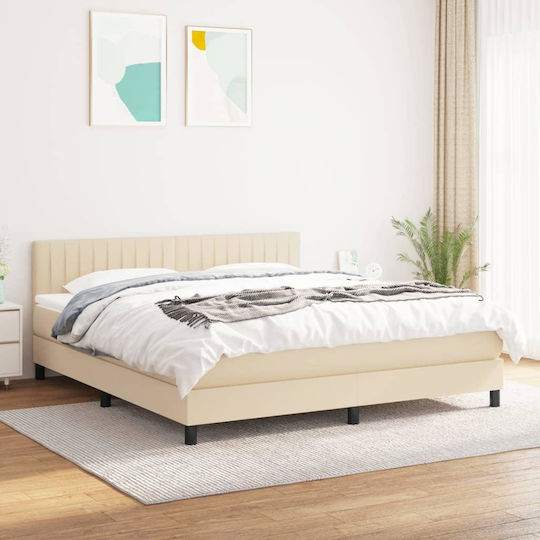 Doppelbett Bezogen Mit Stoff Ecru Mit Lattenrost & Matratze 160x200cm