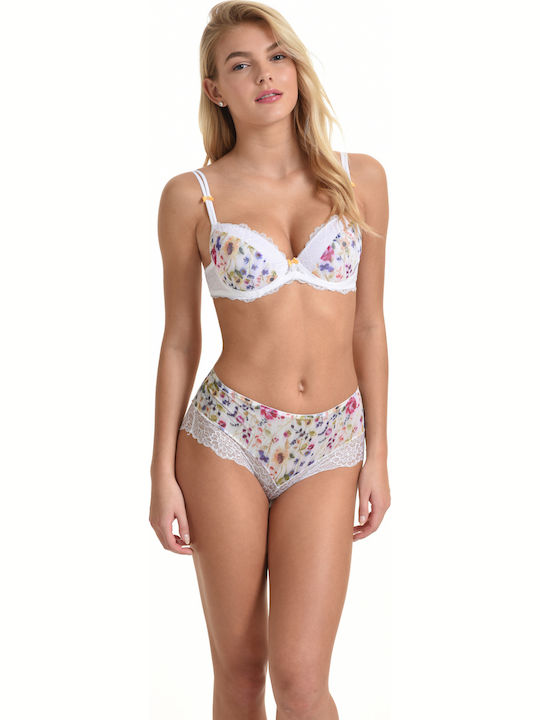 Miss Rosy Lace Underwear Set with Bra & Boxer White