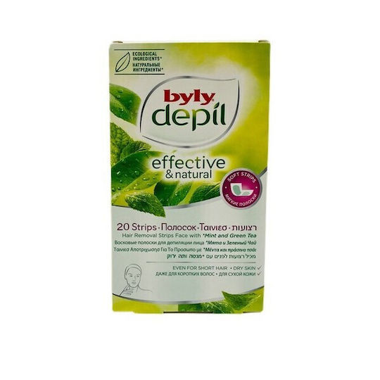 Byly Depil Effective & Natural Ταινίες Αποτρίχωσης για το Πρόσωπο Mint & Green Tea 20τμχ