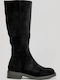 Suede Women's Boots with Zipper Black