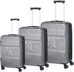 CAT Nested Travel Suitcases Hard Silver with 4 Wheels Set 3pcs