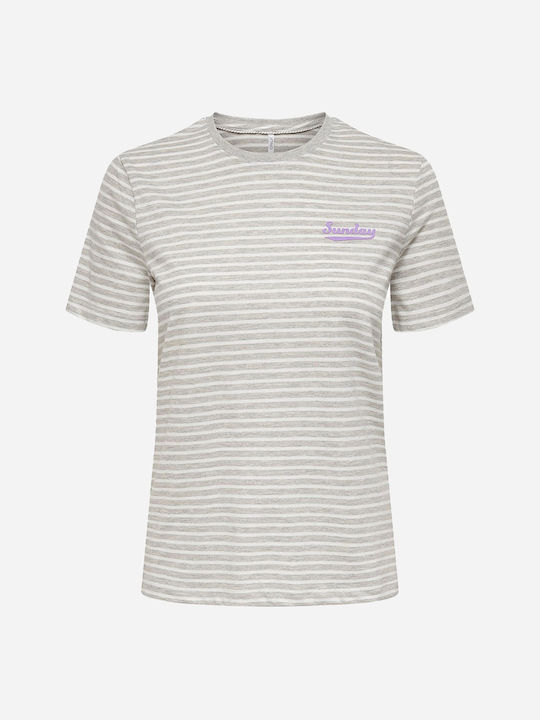 Only Women's T-shirt Striped Light Grey Melange