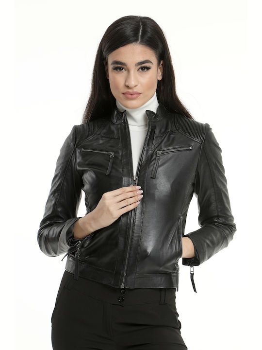 Damen Lederjacke schwarz mittellang Biker CODE: 2163