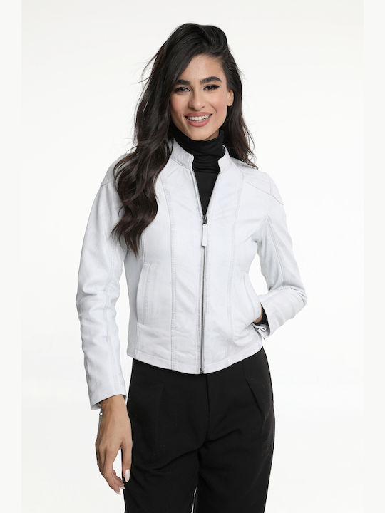 Γυναικείο δερμάτινο μπουφάν άσπρο moto/casual CODE: CLIVE