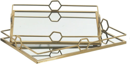 Inart Διακοσμητικός Δίσκος Metallisch Rechteckig mit Spiegel 35x25x5cm 2Stück