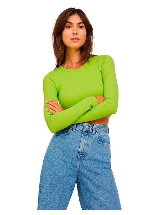 Γυναικείο Crop Top Βαμβακερό Μακρυμάνικο Lime