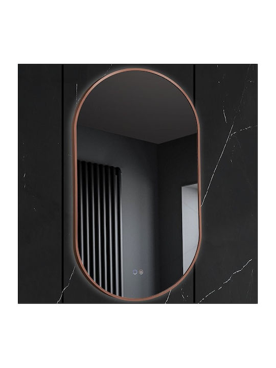 Imex Tokyo Oval Badezimmerspiegel LED Berührung aus Metall 50x90cm Pink Gold
