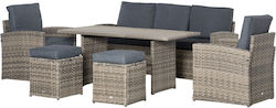 Outdoor Dinning Room Set with Pillows Γκρι 6pcs