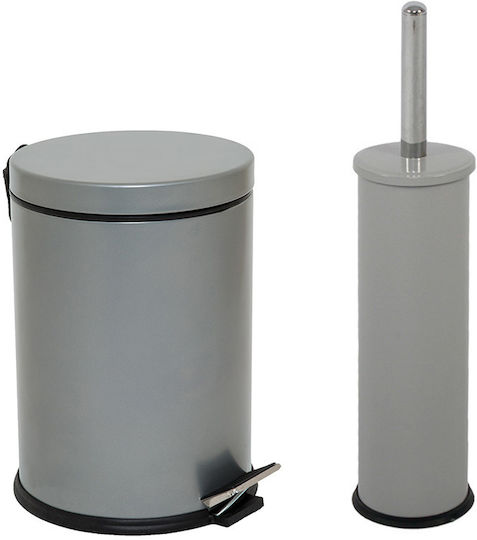 Vesta Metallisch Set aus Toilettenbürste und Mülleimer für das Badezimmer 5Es Gray