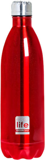 Lifegreen Recyclable Bottle Thermos Stainless Steel BPA Free 1lt Red Metallic