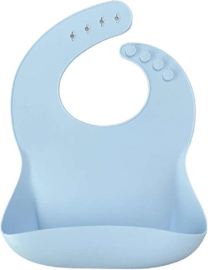 Minikoioi Waterproof Bib Silicone with Button & Pocket Blue for 6 m+