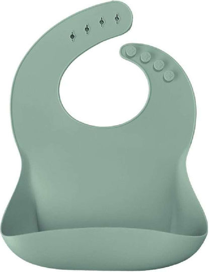 Minikoioi Waterproof Bib Silicone with Button & Pocket Green for 6 m+