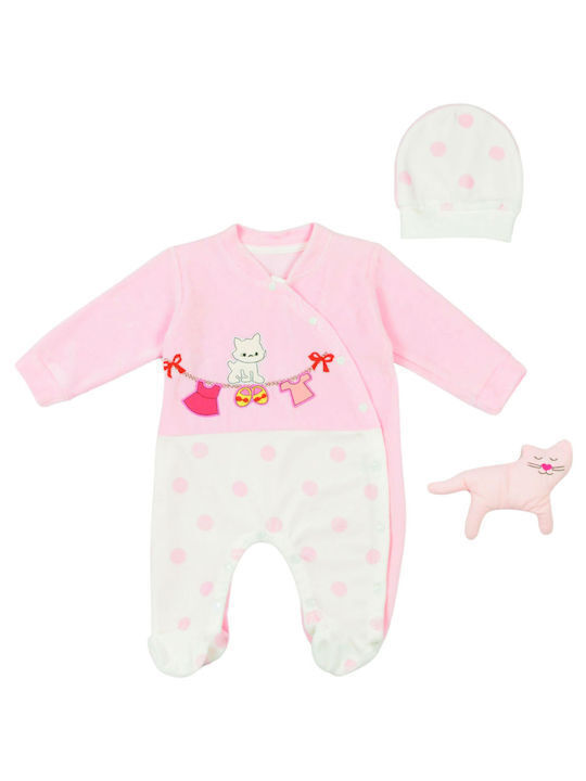 Evita Baby Bodysuit Set Long-Sleeved Velvet with Accessories Pink