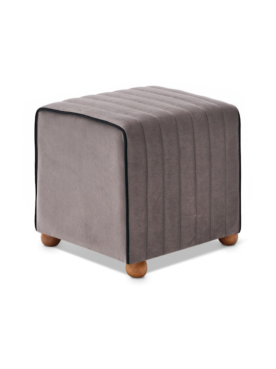 Stool For Living Room Upholstered with Velvet Mona Gray 40x40x40cm