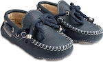 Babywalker Baptism Leather Moccasins Navy Blue