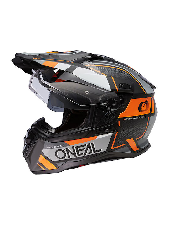 O'Neal DSRS Square V.23 Black/Grey/Orange Motorcycle Helmet Full Face ECE 22.06 with Sunvisor
