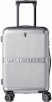 Karl Lagerfeld K/Ikonik Cabin Travel Suitcase Hard Silver with 4 Wheels Height 35cm.