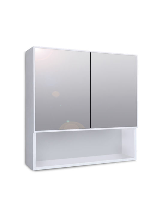 Megapap Minore Τετράγωνος Καθρέπτης Μπάνιου από Μοριοσανίδα με Ράφι & Ντουλάπι 70x70cm Λευκός