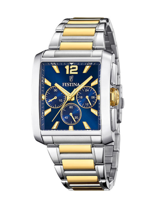 Festina Ανδρικό Ρολόι 38mm Χρονογράφος Μπαταρίας με Μεταλλικό Μπρασελέ