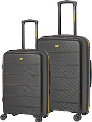 CAT Nested Travel Suitcases Hard Black Maximum Height 60cm with 4 Wheels Set of 2pcs