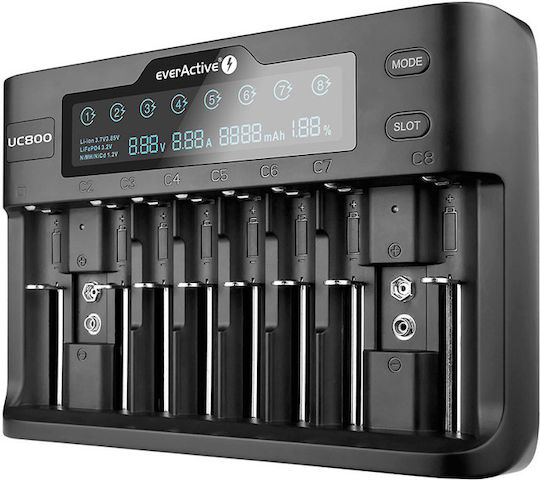 everActive UC-800 Ladegerät 8 Batterien Li-Ion/Ni-MH Größe AA/AAA/D/18650/16340/26650/14500