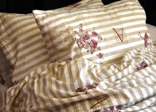 Decotelia Duvet Cover Set Flannel Single with Pillowcase 165x245 Ecru / Wine