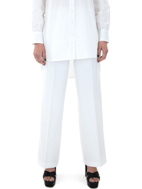 Wide Women's High-waisted Fabric Trousers Loose Fit White
