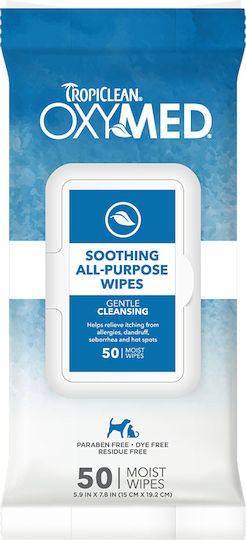 Tropiclean Oxymed Soothing All-Purpose 50 Μαντηλάκια Σκύλου & Γάτας για Καθαρισμό Σώματος με Άρωμα Καρύδα