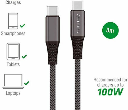 4Smarts Geflochten USB 2.0 Kabel USB-C männlich - USB-C 100W Schwarz 3m (456267)