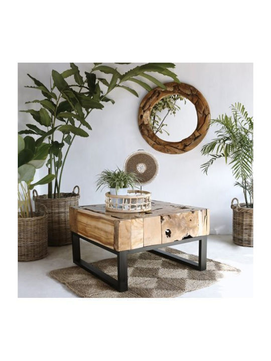 Square Central Coffee Table Made of Solid Wood Natural / Black W80xL80xH48cm