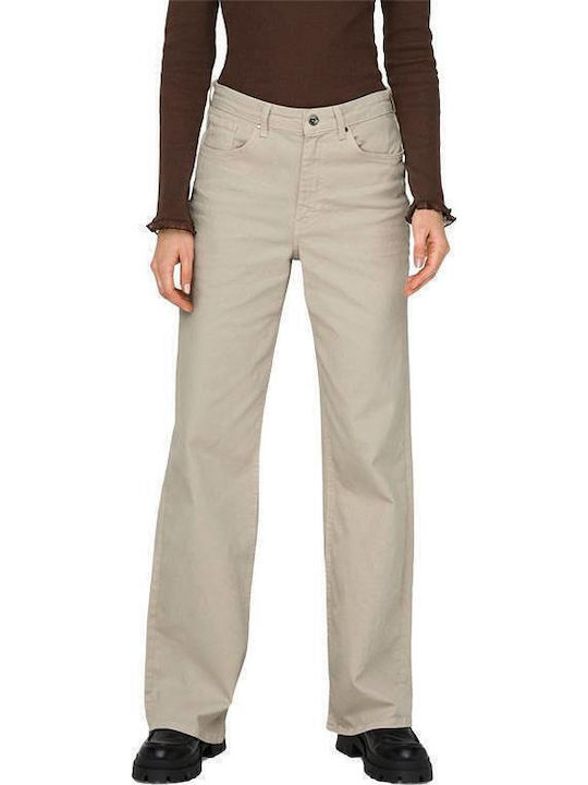 Only Wide Women's Jean Trousers in Wide Line Beige