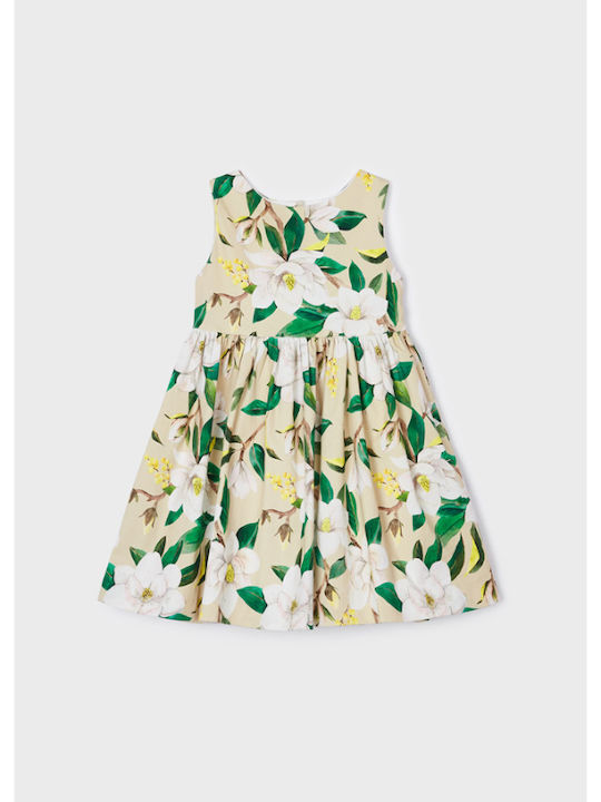 Kinderkleid Ärmellos Blumen Beige