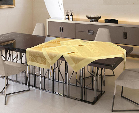 Set de Masă Linea Home În Carouri 7 Bucăți Cu Broderie Galben 140x140cm