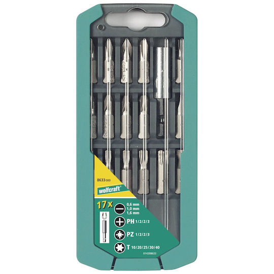 Wolfcraft Set 17 Biți Șurubelniță Torx / Drept / Steaua / Cruce