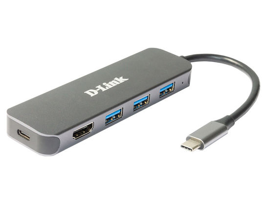 D-Link USB-C Докинг станция с HDMI 4K PD Сив (DUB-2333)